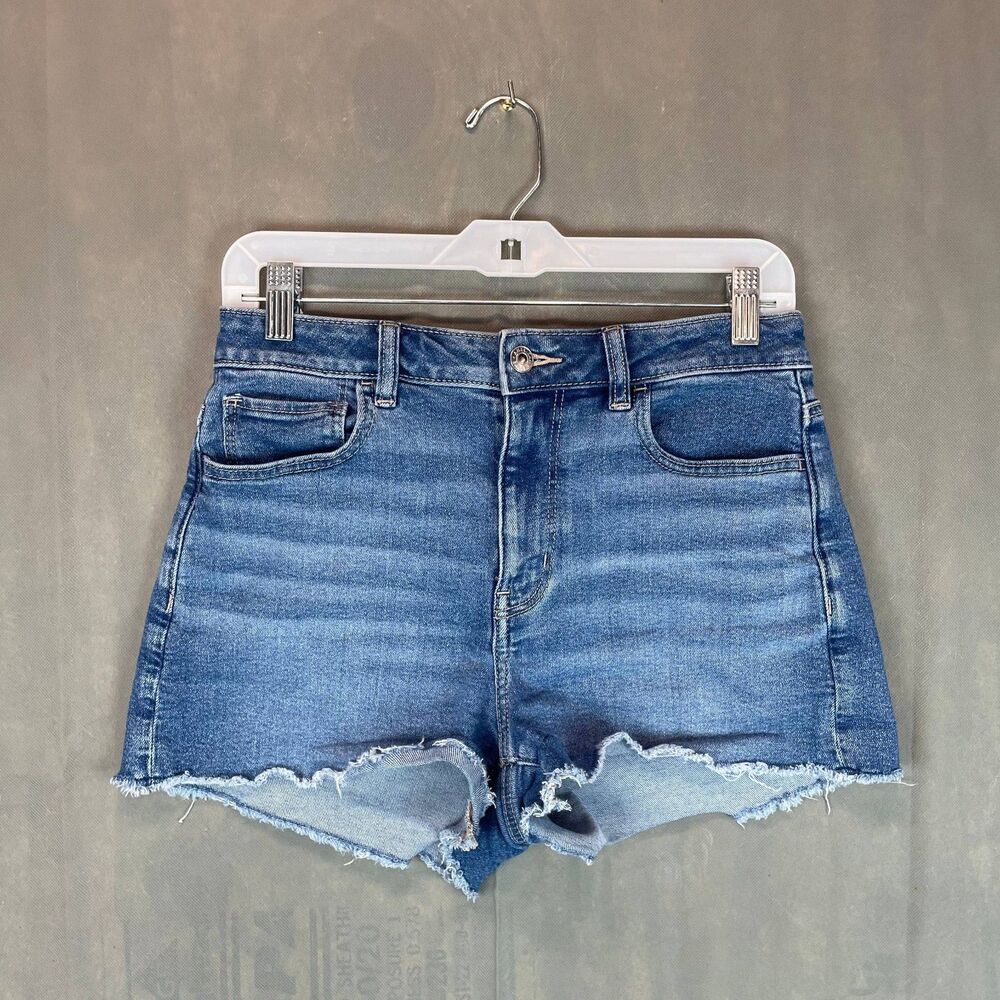 American Eagle Shorts Women 4 Blue High Rise Stretch Distressed Raw Hem Casual